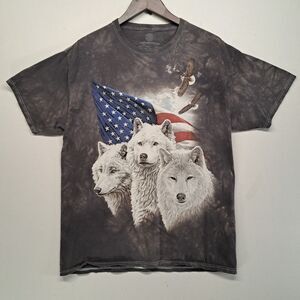 The Mountain Large T Shirt Patriotic Wolves Wolf USA Tie Dye